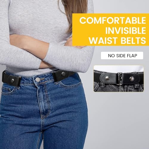 OTRIEK 2 Pieces Elastic Invisible Belt for Women Without Buckle Unisex No Buckle Buckless Men's Adjustable Elastic for Jeans Trousers Dress, Czarny/Kawa, Länge: 110 cm Breite: 3,5 cm3