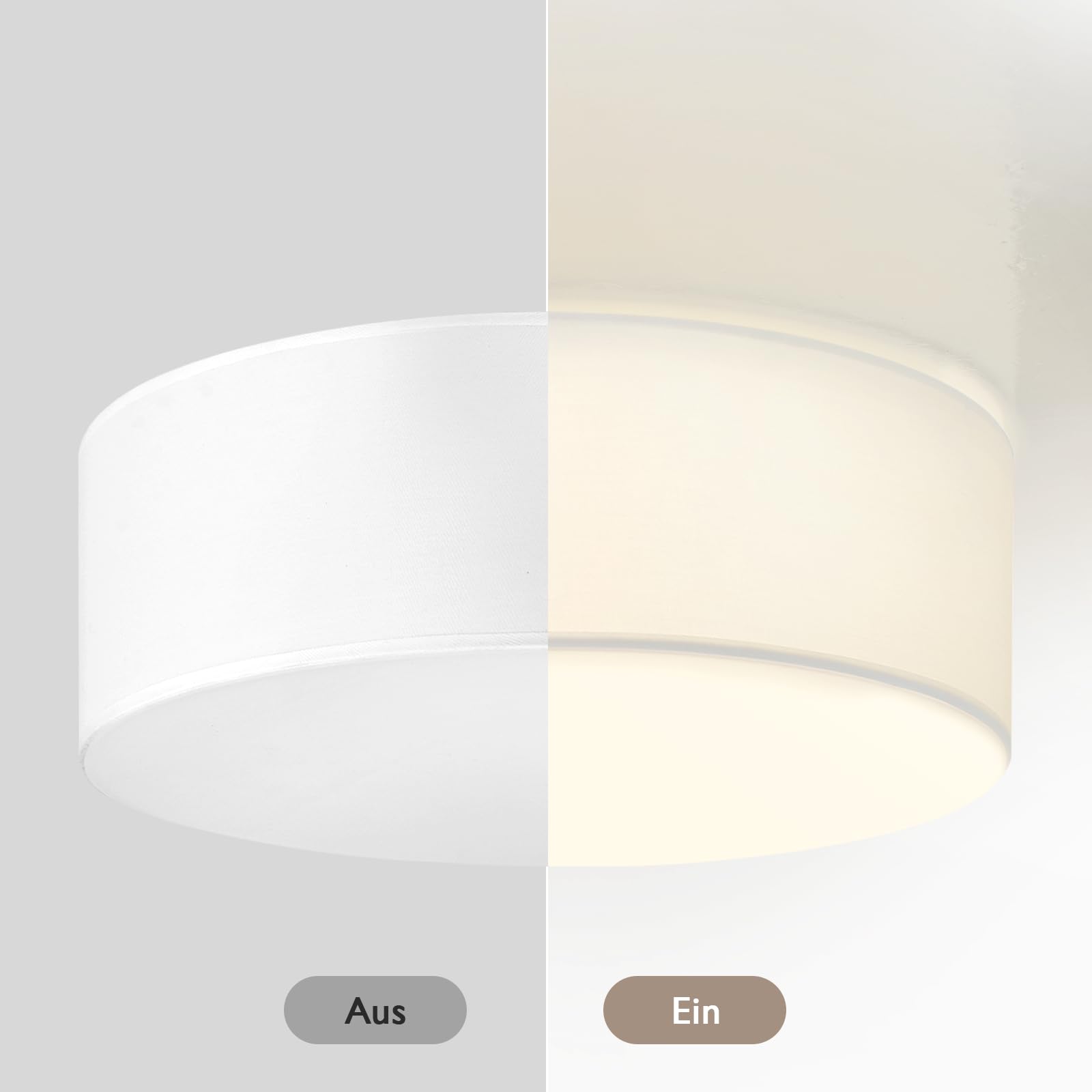 CALOKES Moderne Runde Stoff Deckenlampe Ø45cm mit 3 E27 Fassungen, Weiße Deckenleuchte für Wohnzimmer Schlafzimmer Küche Flur, Deckenbündige Deckenlampen, Ceiling Leuchte
