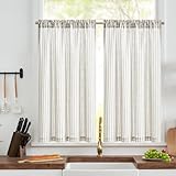 TOPICK Juego de 2 unidades H 115 x B 90 (cm) Cortinas de rayas modernas de lino...