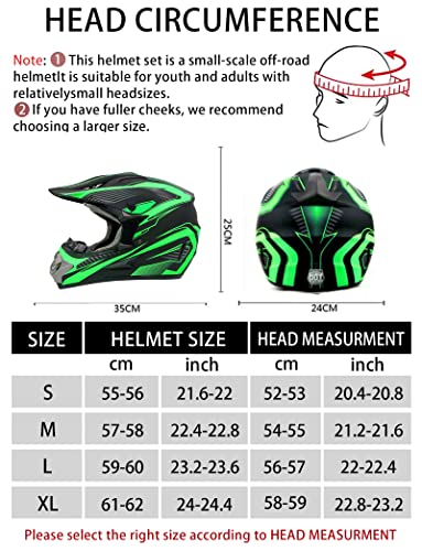 Motocross Helmet,Adult &Youth Trend Full Face Helmet,Atv Motorcycle Helmet,Dirt Bike Downhill Off-Road Mountain Bike Helmet,Dot Certified,4-Piece Set (Green, M) #TOP5