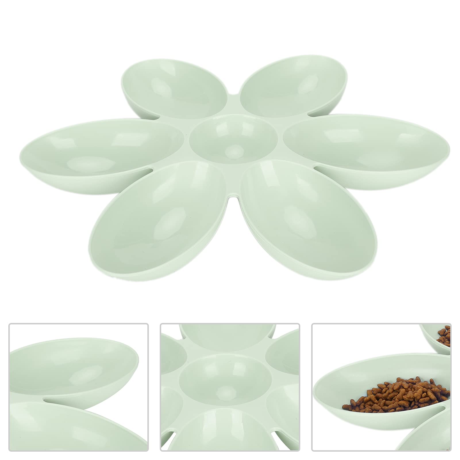 Cat Food Bowl, Bowls FoodGrade Flower Petals Shaped 6 Grids Pet Water Basic Feeding for and Dishes Multi Feeder Dog Puppy Kittens (Green)