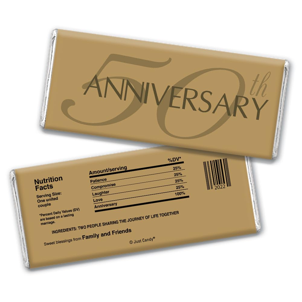 50th Anniversary Party Favors Wrappers for Chocolate Candy Bars, DIY Party Decorations and DIY Golden 50th Anniverary Party Favors (24 Pack)- Candy