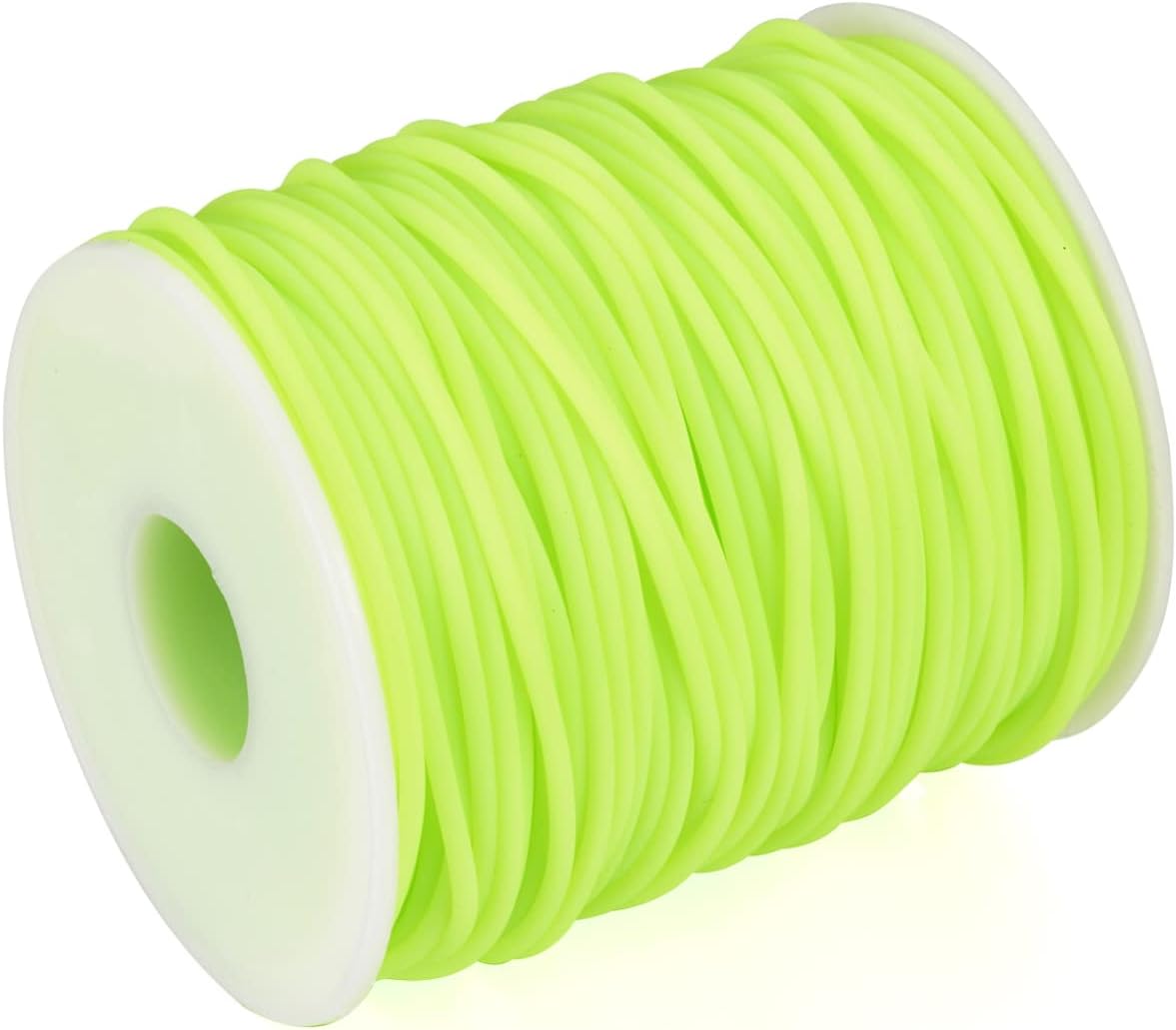 Pandahall 54.68 Yards/Roll 2mm Hollow Pipe Tubuing Rubber Cord with 1mm Hole Solid Rubber Tube Cord with Plasic Spool (GreenYellow)
