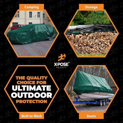 Image of Heavy Duty Poly Tarp 20' x 30' - Bulk Half Pallet (48 Pack) Thick Waterproof, UV Blocking Protective Cover - Reversible Green & Black - 10 Mil Thick Polyethylene - by Xpose Safety