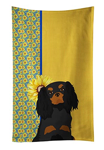 Caroline's Treasures WDK5348KTWL Summer Sunflowers Black and Tan Cavalier Spaniel Kitchen Towel Dish Cloths Guest Hand Towel Decorative Bathroom Towel for Face,Tea, Dishcloth, Kitchen and Bath