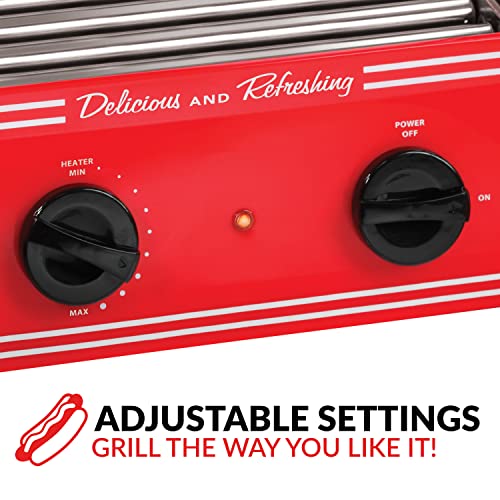 Image of Nostalgia Coca-Cola Hot Dog Roller Holds 8 Regular Sized or 4-Foot-Long Hot Dogs and 6 Bun Capacity, Stainless Steel Rollers, Perfect For Breakfast Sausages, Brats, Taquitos, Egg Rolls, Red /White