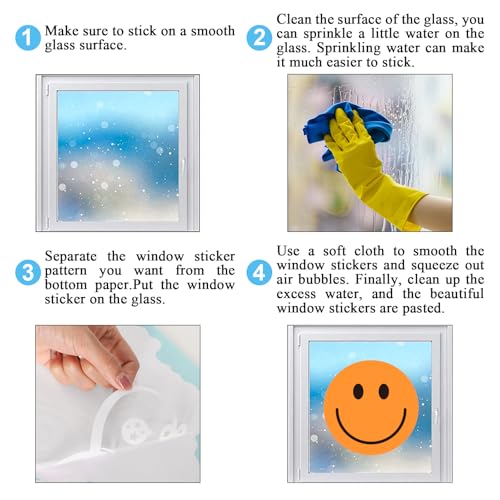 Image of Whaline 9 Sheet Smile Face Window Clings Neon Colored Happy Face Reusable Window Decals for Home Classroom Office Nursery Windows Decor