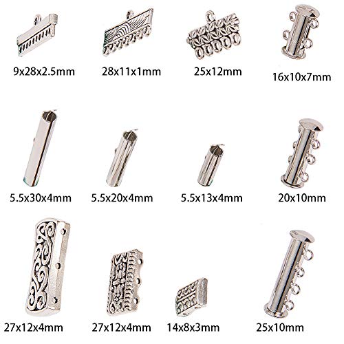 Sunnyclue 12 Style Mixed Slide Clasp Tube Lock Necklace Connector Multi Strands Slide Lock Clasps Slide On End Clasp Connector Charms Links For Layered Bracelet Necklace Jewelry Crafts #TOP1