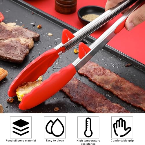 Image of Baskety Tongs Non-Stick Stainless Steel Silicone Kitchen Food Cooking Tongs (9 Inch Red)