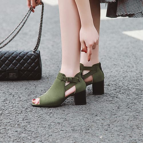 Women's Peep Toe Stacked Block Mid Heel Sandals Vegan Suede Zipper Summer Chunky Dress Heeled Sandal4