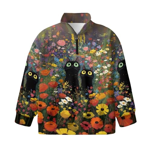 Image of AmzPrint Girls Graphic Quarter Zip Coat Long Sleeve Lightweight Oversized Athletic Running Hoodies For Kids Teen Girls