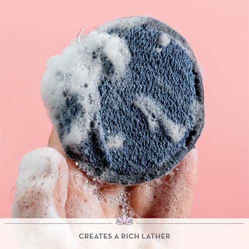 S&T INC. Face Scrubber, Dual-Sided Face Exfoliator with Elastic Strap, Facial Cleansing Pads and Makeup Remover, 3.3 Inch Diameter, 2 Pack, Navy and Grey