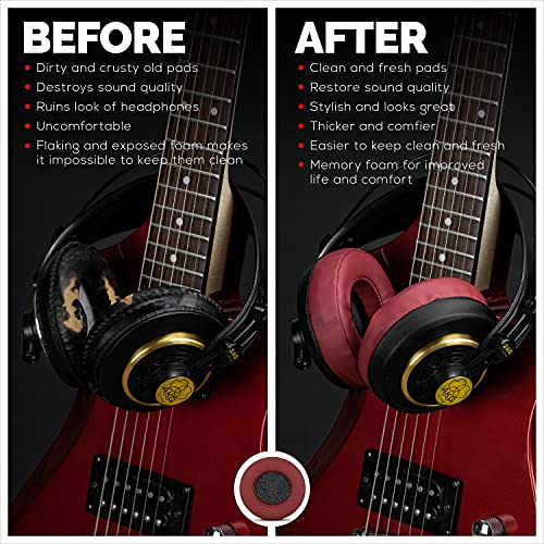 Image of Brainwavz Round Replacement Memory Foam Earpads - Suitable for Many Other Large Over The Ear Headphones - Sennheiser, AKG, HifiMan, ATH, Philips, Fostex, Sony (Dark Red)