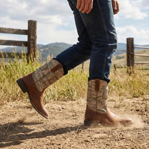 Image of SUREWAY Men's Cowboy Boots, Square Toe Pull On Soft Toe Western Boot | 10 Inch Classic men's wellington work boots,slip resistant outsole,durable,pull-on design for daily and western casual wear