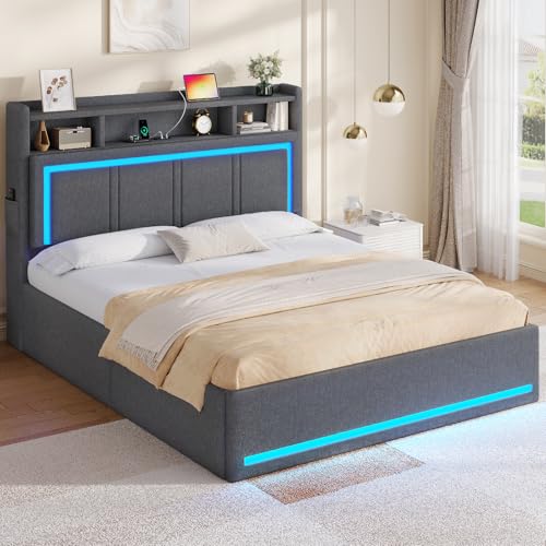 AOGLLATI Estructura Cama Matrimonio con Canapé Abatible 140x200 Gris Oscuro