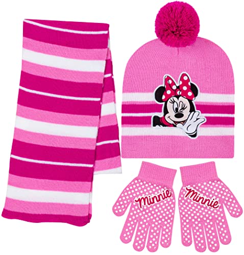 Disney Minnie Mouse Girls 3 Piece Beanie Hat Scarf and Glove Set
