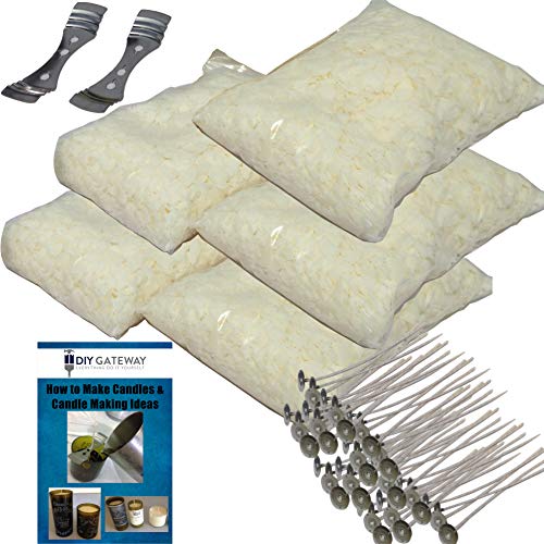 Soy Candle Wax Flakes, Wicks & 2 Centering Devices: 5 LB Bag of All Natural Premium Wax (1000 Grade), Candle Making Supplies Kit with Guide