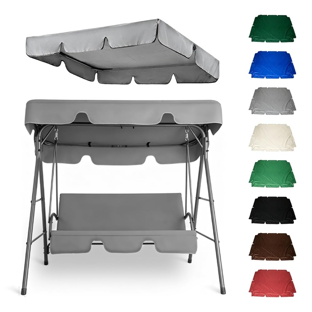 Toldo de repuesto para columpio de jardín de 3 asientos, cubierta impermeable para columpio al aire libre, parte superior Sune ning (gris, 77 x 49 pulgadas - 195 x 125 cm)