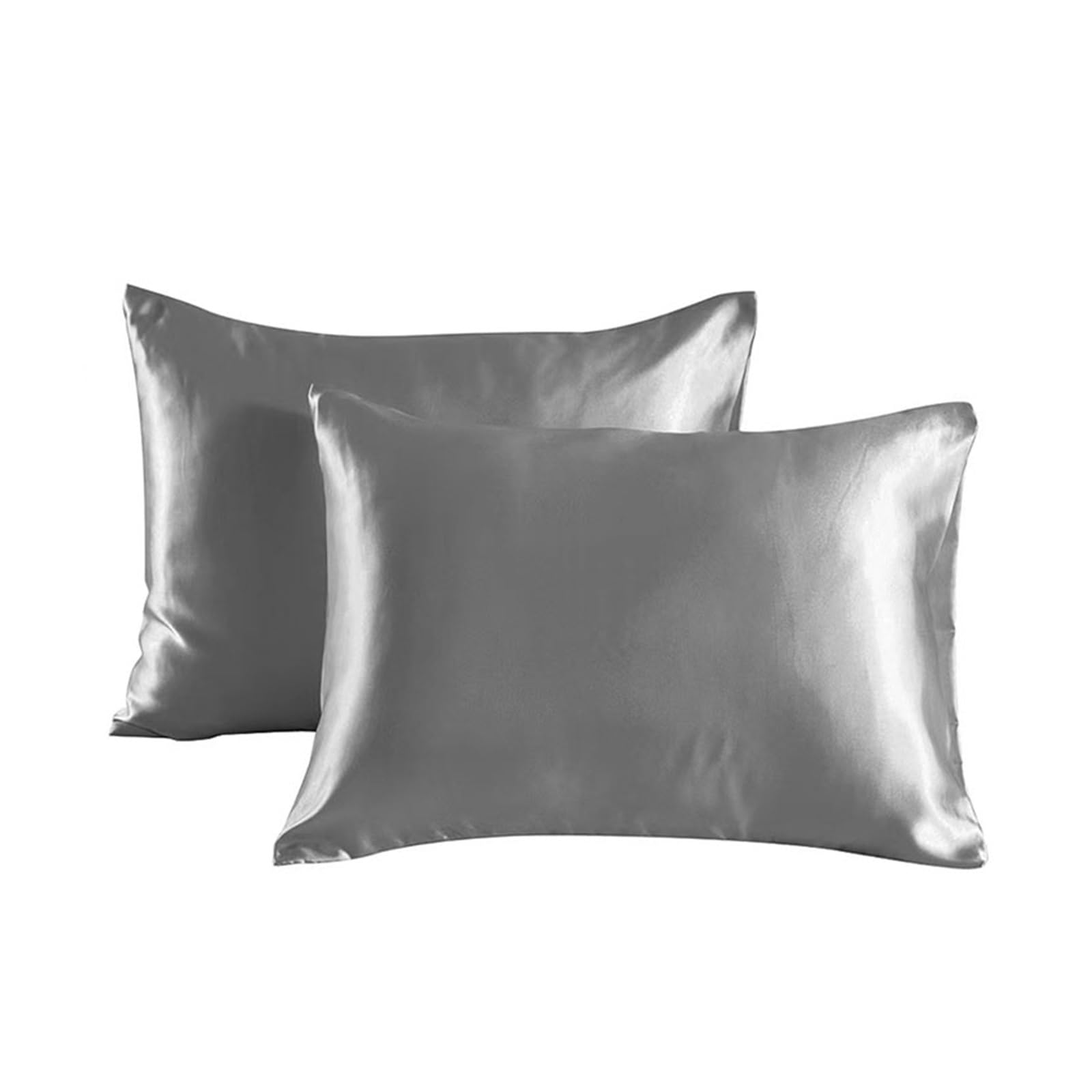 Silky Pillow Covers, 2Pcs Multicolor Silk Satin Pillowcase 51x66-76cm(Grey,51x66cm(20x26 inch))