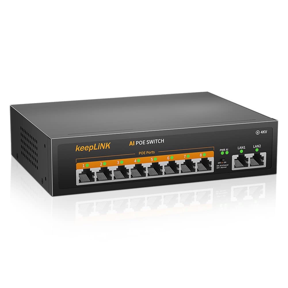10 Port Poe Switch with 8 Port Poe+, 2 Fast Ethernet Uplink, 10/100Mbps, 120W 802.3af/at Poe Switch, Plug and Play, Metal Fanless-image-11