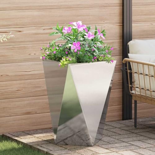 Qnhdfrt Macetero de acero inoxidable, 50 x 50 x 75 cm, plateado, diseño moderno con soporte robusto para jardín, terraza, balcón y jardín