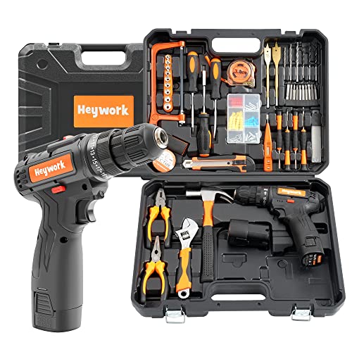 Heywork 108 Piece Power Tool Combo Kits with 16.8V Cordless Drill, Household Tools Set with DIY Hand Tool Kits for Professional Garden Office Home