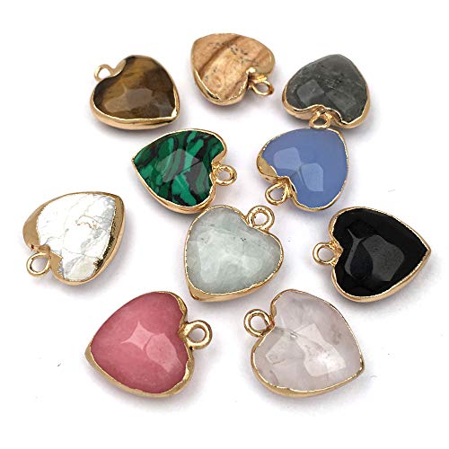 LHJ 10 Pcs Heart Shaped Natural Stone Pendants Faceted Healing