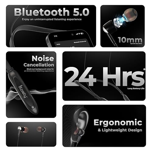Image of Bluetooth Neckband Earphones with Mic | Crystal Clear Audio | Deep Bass, Noise Isolation, Magnetic Earbuds, Long Battery Life,Model Core NB101 for Sports & Workouts (Black)