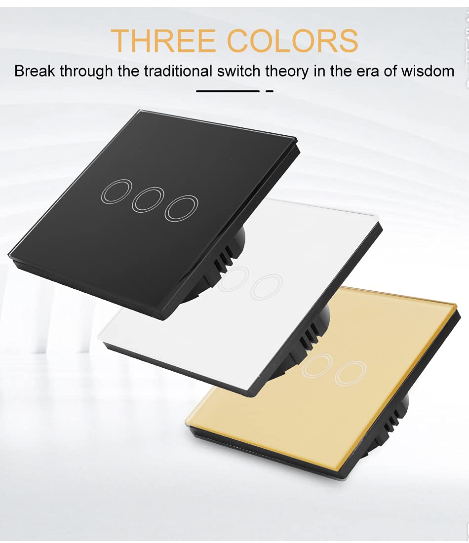 Interruptor de luz inteligente de vidrio | Luz de pared con interruptor táctil de vidrio multicolor 1/2/3 Gang AC 110-220(Touch Black 2 Gang)