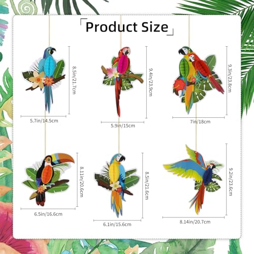6 Stück Tropische Vögel Wabenausschnitte Tropischen Vögeln Dekor Hawaiianischer Wabenvogel Papierausschnitte Tropischer Papagei Regenwald Thema Party Dekor Hängende Papageien Ausschnitte