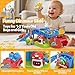 Toddler Toys for 1 2 Year Old Boy Gifts - Educational Dinosaur Slide Set with 4 Color/Number Push Cars and Playmat, Montessori Learning Toy for Baby 12-18 Months, 1st Birthday Present Ages 1-2, Red