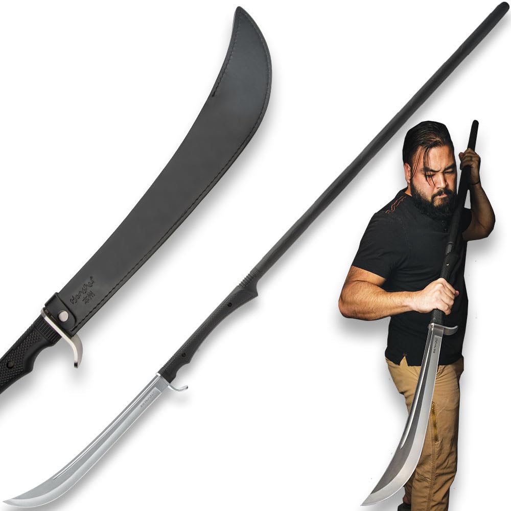 Honshu Naginata Japanese Polearm Sword & Sheath | Samurai & Foot Soldier Self Defense Weapon | 18" Blade Attached to Long Shaft | Balanced & Weighted for Martial Arts Training - 67" Overall Length