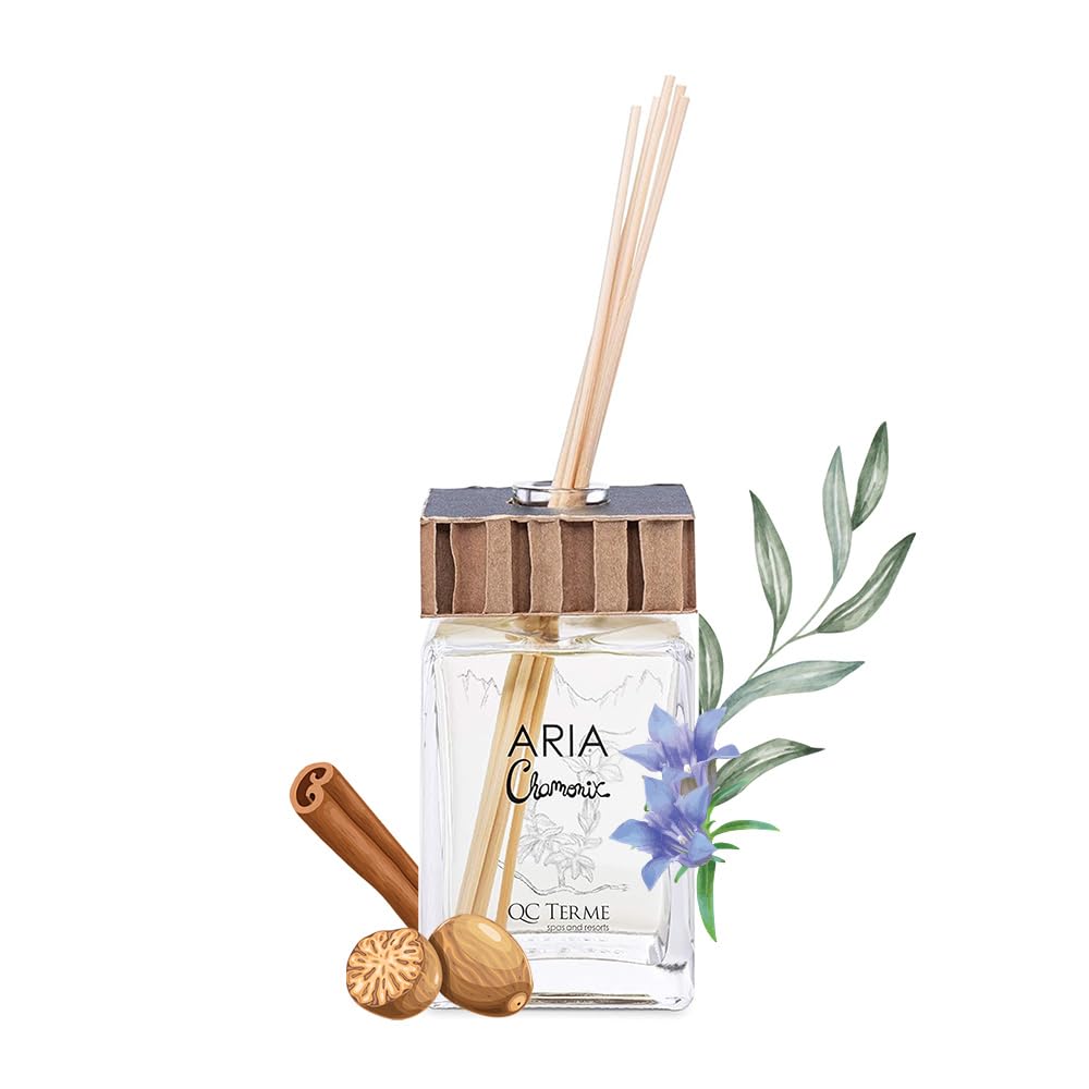 Profumatore per ambiente di design QC Terme Torino 250 ml, diffusore a bastoncini, fragranza al bergamotto, limone, arancia dolce e legno di cedro, Made in Italy