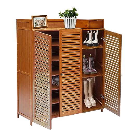 DouSeiAi 7-Tier Bamboo Shoe Storage Cabinet, 32-40 Pairs Shoe Storage with Doors, Large Shoe Storage Cabinet Shelf Stand for Entryway Hallway Living Room, Brown