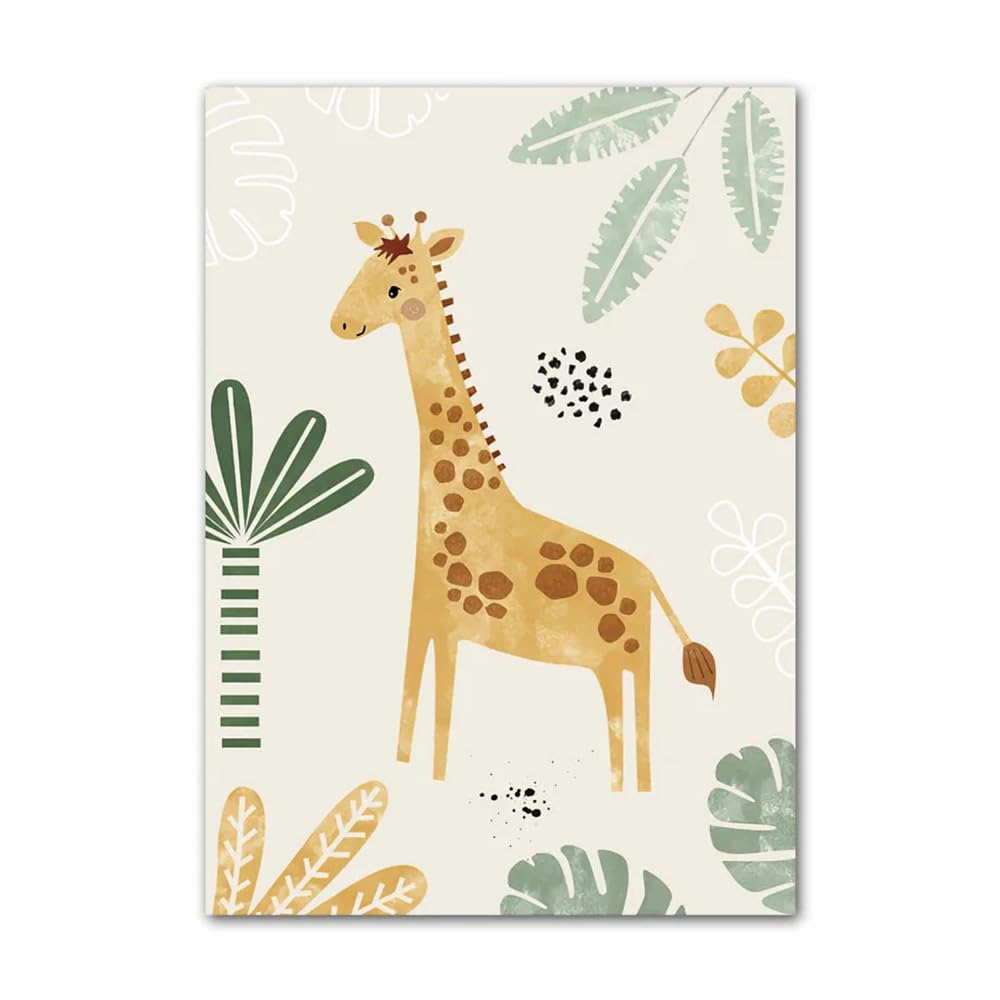 3 Quadri Giungla Bambini 30 x 40 Quadretti Personalizzati Bimba Poster Cameretta Neonato con Iniziale Nome Beige Verde Boho Stampe per Cameretta Ragazzi Zebra Giraffa Quadro Tela Senza Cornice
