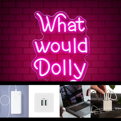Image of What Would Dolly Do Neon Sign, Cowboy Themed Party Motivational Quote Neon Light Sign, 9.8 inchx15.7 inch, USB Powered for Country Music Lover Home Decor Christmas Birthday Gift