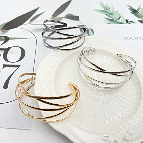Gold Bangle Bracelets for Women Gold Arm Cuffs Upper Jewelry Bracelets Cuff Multi-layer Bangle Bracelet Adjustable Wide Cuff Bracelet2