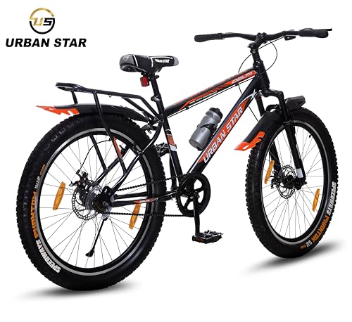 Image of URBANSTAR 26T Double Disc with Carrier - SEMI Fat Tyres 26 * 300 - Metalic Black 26 T SEMI Fat Tyre Cycle (Single Speed, Metallic Black, Only Front Suspension)