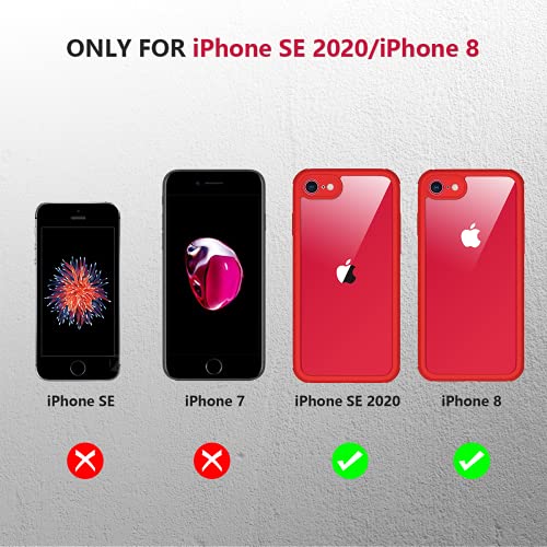 Image of Miracase for iPhone SE Phone Case 3rd /2nd Generation 2022 2020 Full-Body with Built-in Glass Screen Protector, Heavy Duty 360 Protective Shockproof Bumper Cover for iPhone 8 /SE 4.7 Inch, Red
