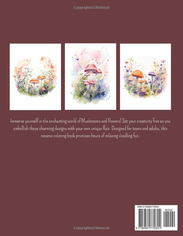 Mushrooms and Flowers, a Reverse Coloring Book for Teens and Adults: Ink Tracing Creative Adventure with Nature-Inspired Watercolor Canvases, Ideal ... Books Set for Teen, Adults and Seniors) image 3