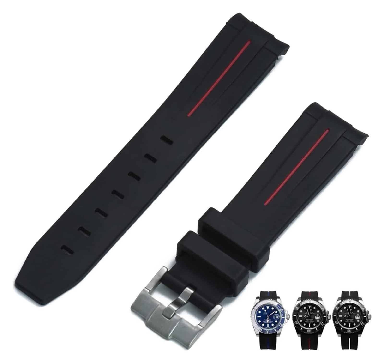 Bracelets en silicone avec boucle en acier inoxyda Bracelet en Silicone extrémité incurvée 20mm 21mm 22mm bracelet de montre en Silicone noir rouge bleu blanc bracelets de montre en caoutchouc