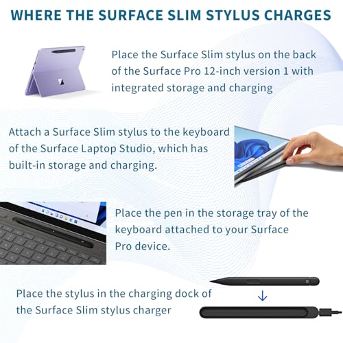 Surface Slim Pen 2 Matte - Bluetooth 5.0 Connectivity - 4,096 Points of Pressure Sensitivity - with Slim Pen 3 Tips and Pencil Holder - Image 6