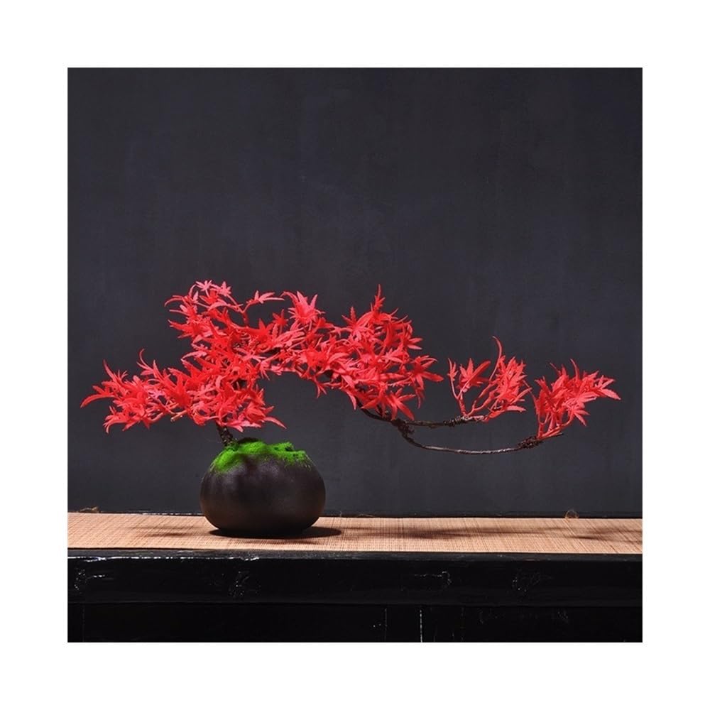 Fake Plant Simulation Welcome Pine Beauty and Bonsai Ornaments Home Living Room Potted Plants(Red)
