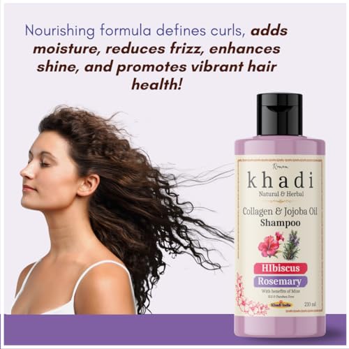 Image of Khadi Hibiscus & Rosemary Mint Shampoo with Collagen | For Curly & Wavy hair shampoo with Jojoba Oil | 420 ML (Pack of 2)