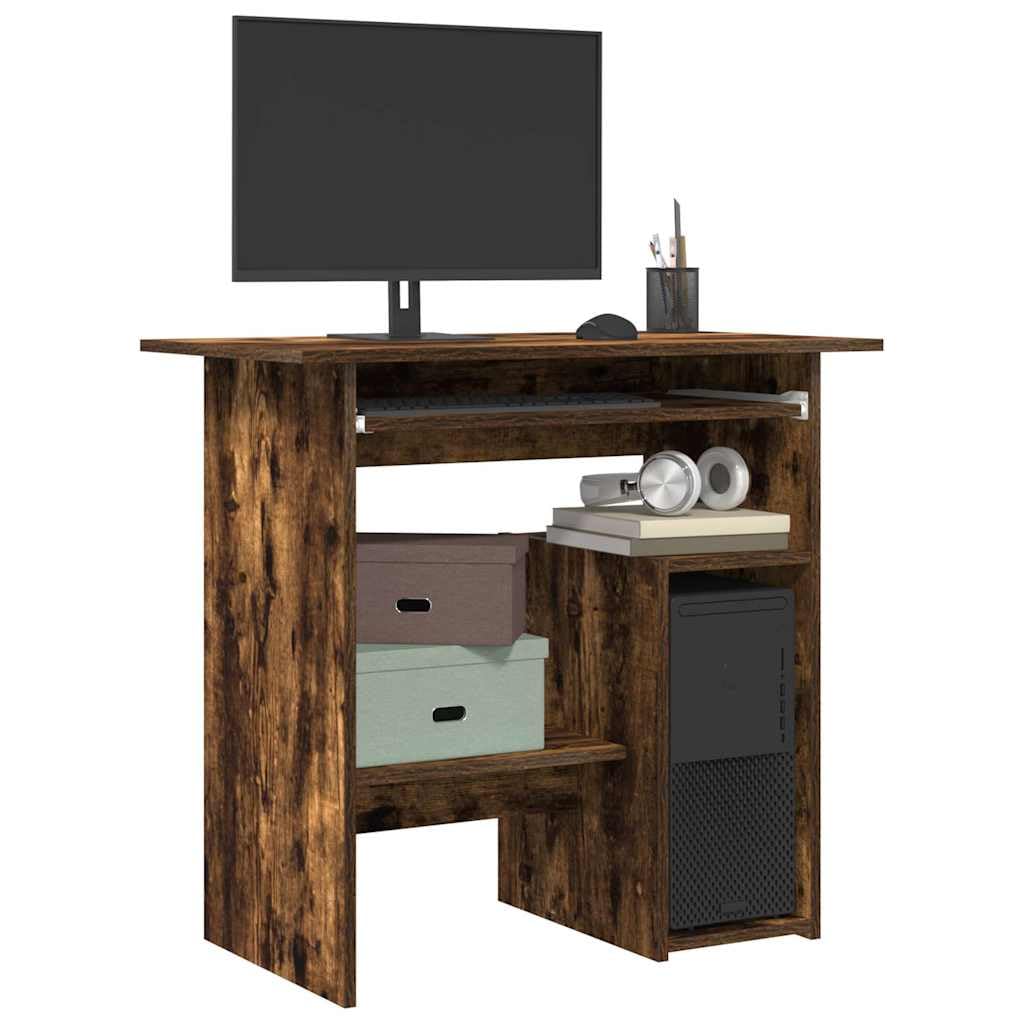 vidaXL Bureau Table d'Ordinateur Table de Travail Bureau d'Étude Meuble de Rangement Intérieur Chêne Fumé 80x45x74 cm Bois d'Ingénierie
