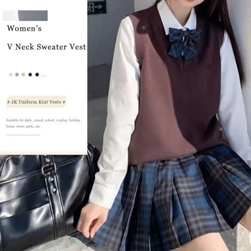 ZUEVI Women's Sweater Vest Classic V Neck Uniform Pullover Knitwear Tops Sleeveless Knitted Sweaters Vests2