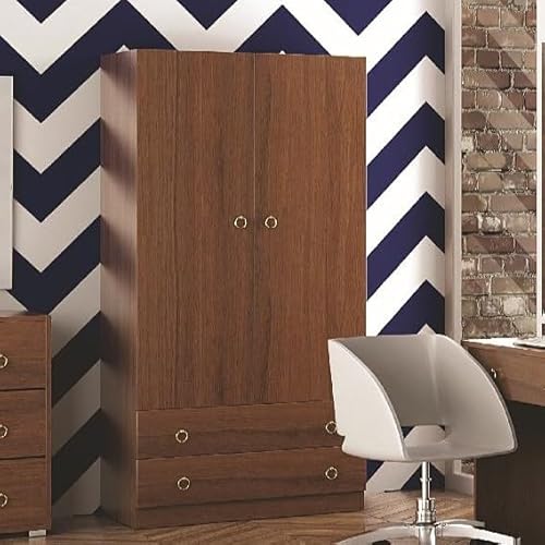 Linea Azzurra Armadio Camera da Letto con 2 Ante, 2 Cassetti Ripiani e Asta Appendiabiti 180x90x60 cm Armadio con Guardaroba Made in Italy