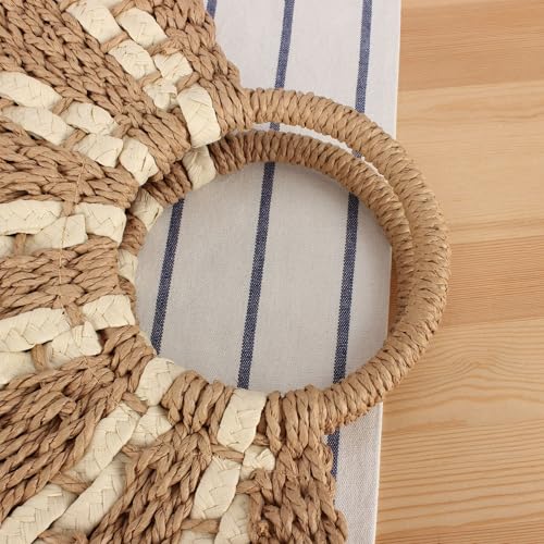Image of YYW Straw Bags for Women,Hand-woven Straw Large Bag Round Handle Ring Tote Retro Summer Beach Rattan bag