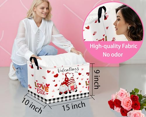 Image of Valentines Day Basket for Kids Heart Shaped Empty Storage Bins for Gifts with Handles Room Decor (Boy Girls Gnome Love)