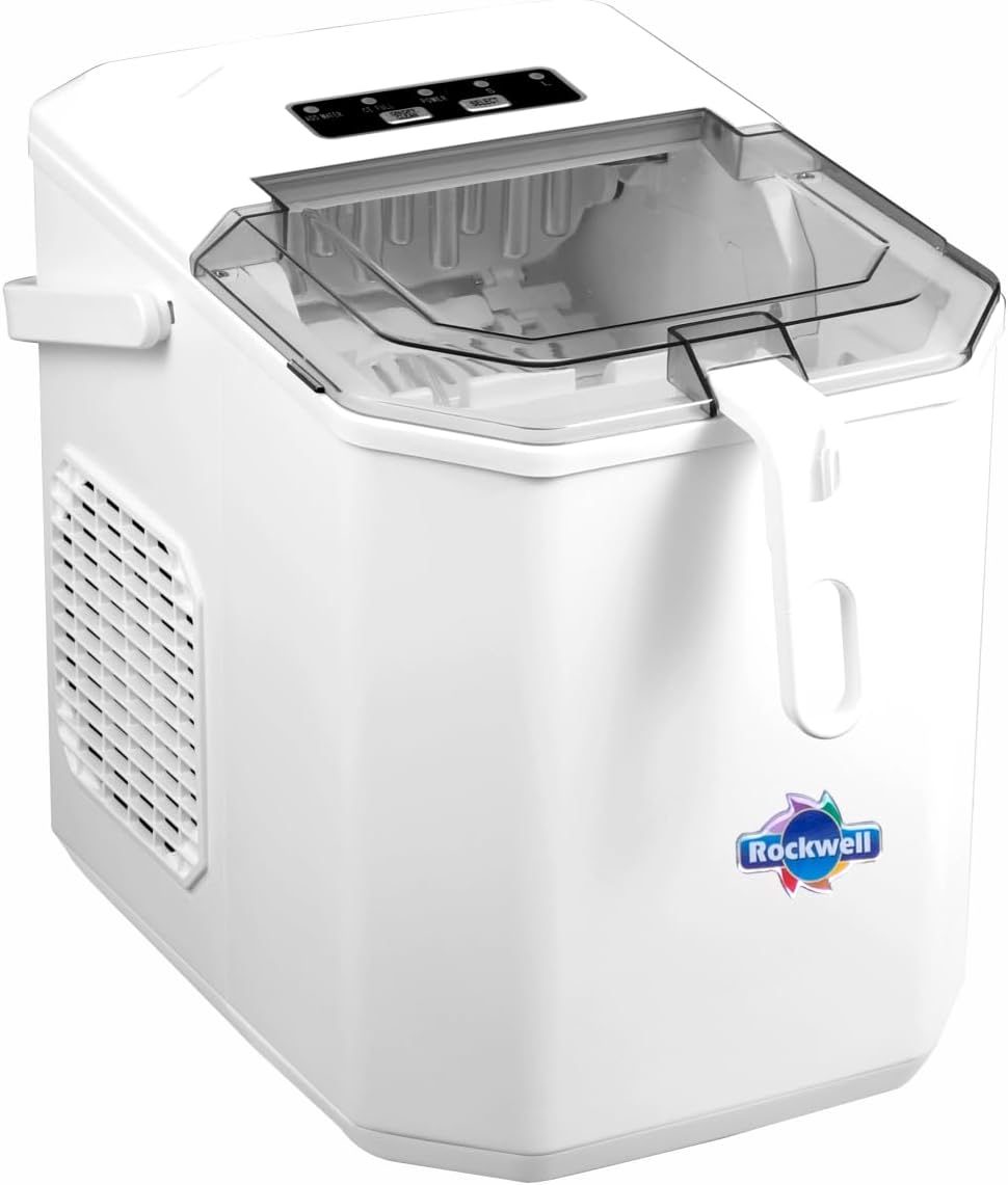 Rockwell IM12WP Countertop Ice Maker Machine|9 Bullet Ice Cubes in 8-10 Minutes| 1 year warranty| Portable Ice Maker Machine with Self-Cleaning for Home/Kitchen/Office/Party โ White